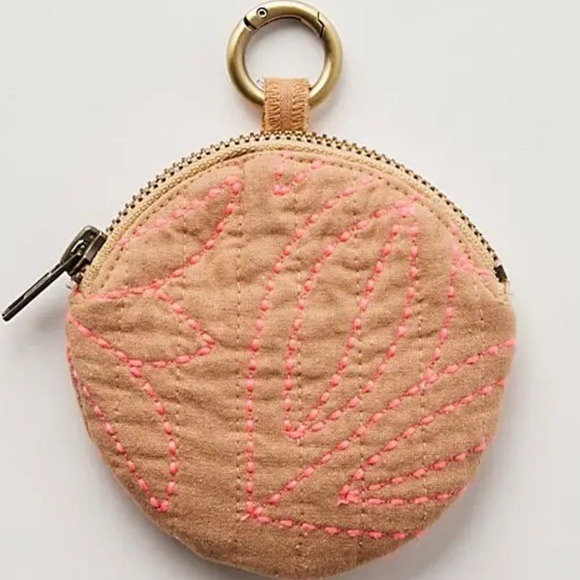 Free People Tan and Pink Embroidered Coin Purse - Picture 2 of 4